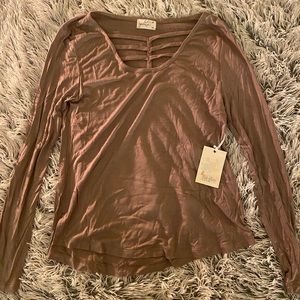 Tan long sleeve blouse